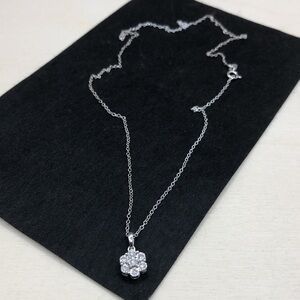 Sterling silver 925 dainty chain necklace with diamonds  flower pendant.